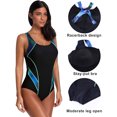 thumbnail image 3 of Traje de baño deportivo de una pieza para mujer, traje de baño con bloques de color, traje de baño adelgazante, negro y verde, 3 of 7