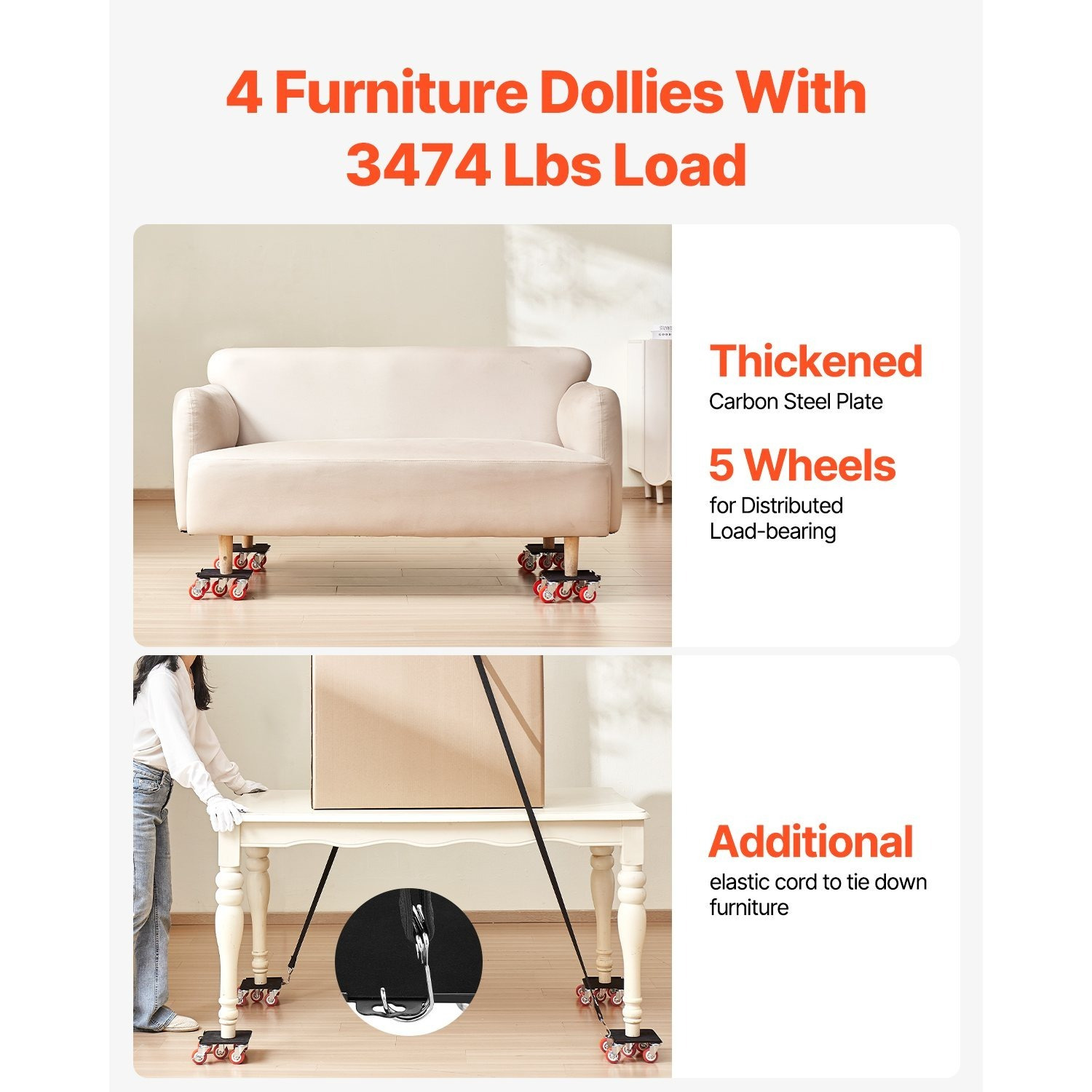 General Furniture Dolly Heavy Duty Furniture Mover with 5 Wheels 3474 lbs Capacity
