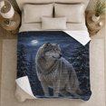thumbnail image 4 of Gray Wolf Moonlit Snowy Forest Serene Photorealistic Style, Peaceful Mountain Lake Scene, Warm Flannel Blanket for Cabin and Lodge, Outdoor Lovers Friendship Gift, Festive Home Decor, 4 of 7
