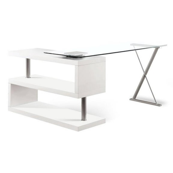 Bowery Hill Modern Metal Swivel Computer Desk in White