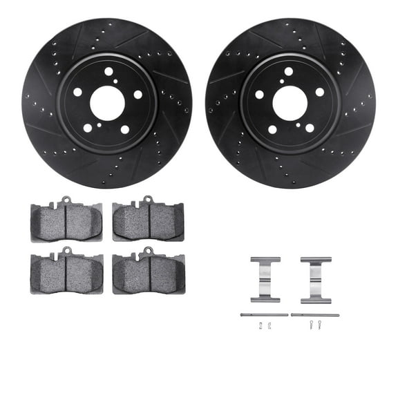 Dynamic Friction Company Front Brake Rotors-Drilled and Slotted-Black with 5000 Advanced Brake Pads includes Hardware 8512-75012