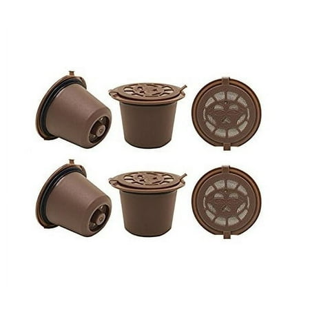 Nespresso Reusable Empty Refillable Capsule Pods with Scoop - Brown (6 Pods)