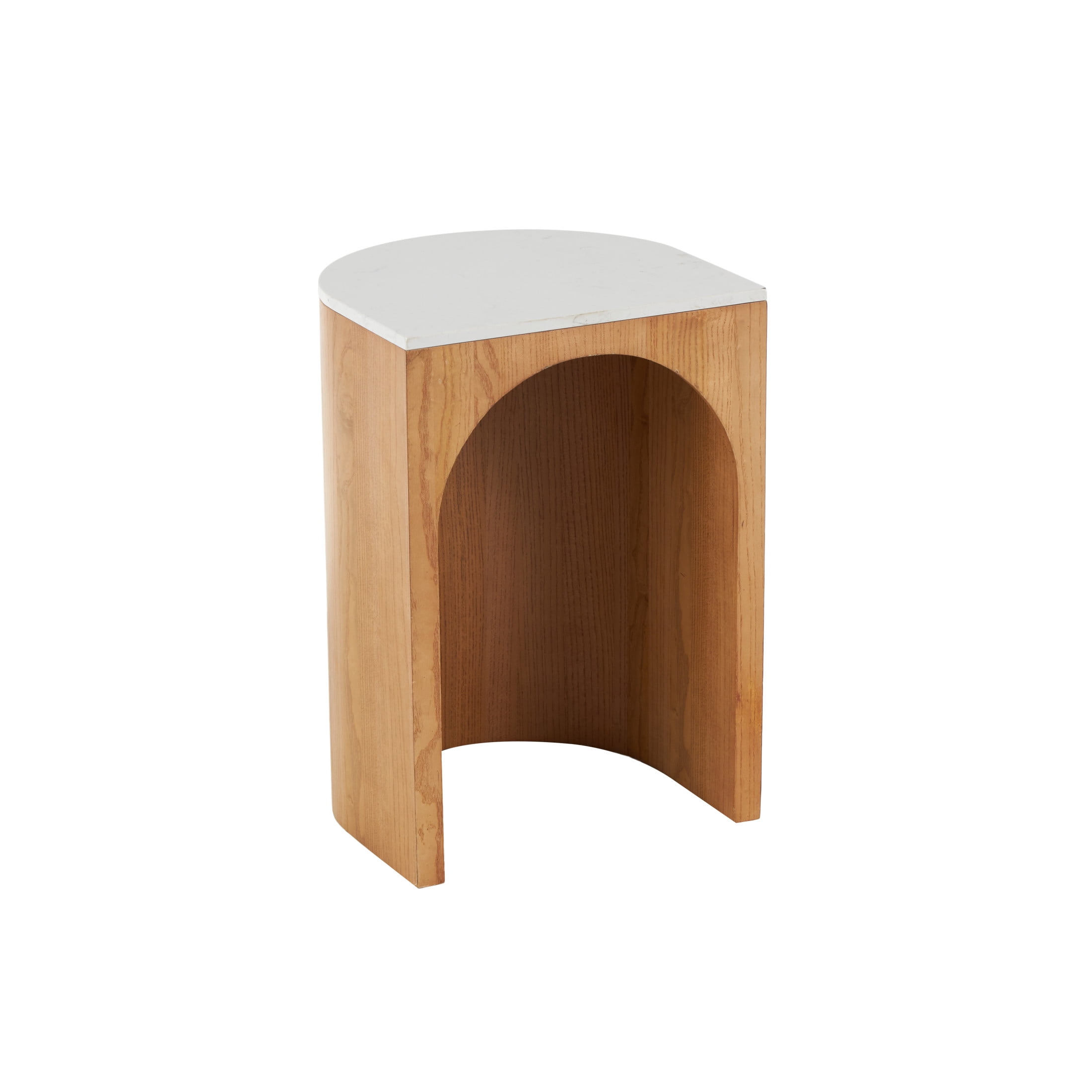 DecMode 16" x 23" Brown Wood Cutout Arch Accent Table with White Marble Tabletop, 1-Piece
