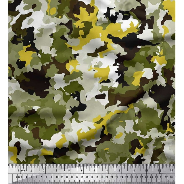 Soimoi polyester Crepe Fabric Two Tone With White Camouflage Print Fabric by Yard 52 Inch Wide