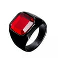 thumbnail image 6 of Red Black Agate Gold Silver Band Stainless Steel Men's Engagement Ring Size 7-13, 6 of 8