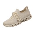 thumbnail image 2 of EKVAHL Women's Knit Upper Running Sneakers, Low Top Non Slip Tennis Sneakers, Solid Color Elastic Fit Athletic Sneakers Lace-Up Walking Shoes for Training Hiking Beige, 2 of 6