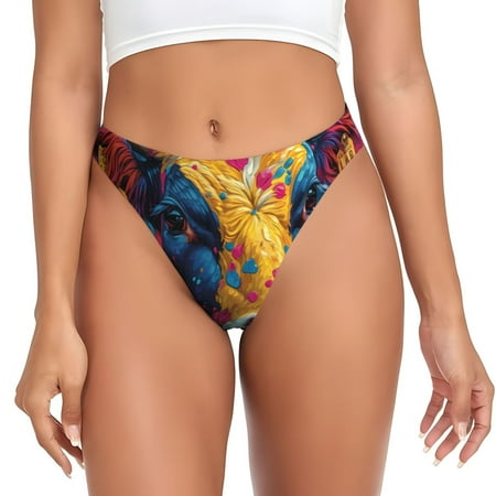Sigee Colorful Daisy Sunflower Cow for Women s G-String Panty  Low Rise  Soft Lace Perfect for Everyday Wear or Special Occasions-Large