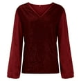 thumbnail image 2 of felwors Women's Sequin Tops Sheer Long Sleeve Glitter Sparkly Party Blouse Velvet V-Neck Dressy Tops for Evening Party Red, M, 2 of 7