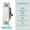 thumbnail image 2 of UCOMEN Decorator Light Switch - 3-Wire, 15A, 120V/277V, White (10-Pack), 2 of 6