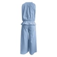 thumbnail image 6 of Women's Tank Top and Pants Set, Smocked Neck Ruffle Hem Top and Elastic Waist Palazzo Pants, Lightweight Beach Vacation Set with Pockets, Sky Blue M, 6 of 6
