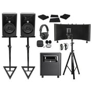 2 JBL 305P MkII 5" Studio Monitors+Stands+Subwoofer+Headphones+Mic+Vocal Shield