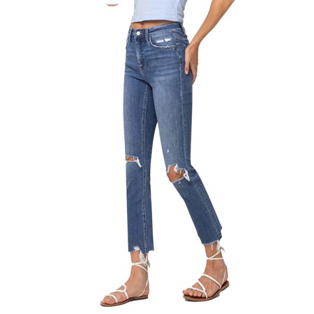 Flying Monkey - High Rise Distressed Hem Ankle Slim Straight Jeans - F5022
