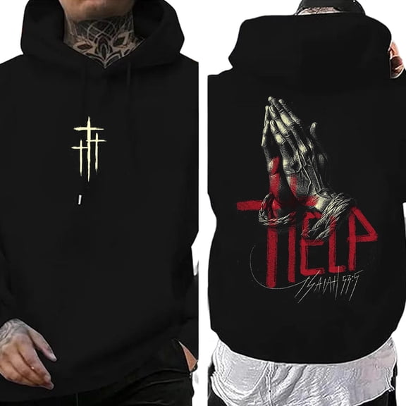Faith Streetwear Double Sided Hoodie – Praying Hands Christian Pullover, Bold Religious Graphic Hoodie, Inspirational Spiritual Apparel for Men & Women