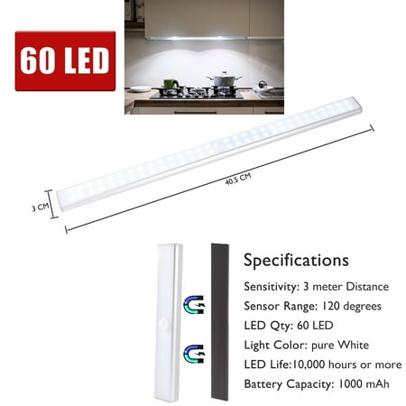 

60LED Motion Sensor Lights Closet USB Lights Magnetic Wireless Night Light Bar for Bedroom Wardrobe Bookcase Hallway