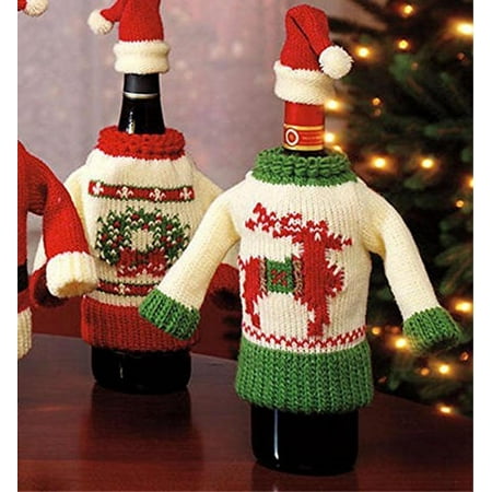 Wine Bottle Wrap - Christmas Wine Bottle Cover Set of 2 Christmas Party Bottle Ugly Sweater Wine Christmas Gift Wrap