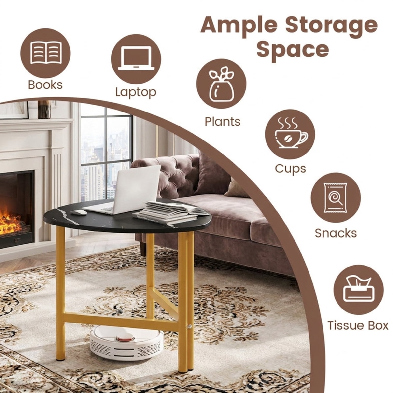 Furnibear Triangle Coffee Table Oval Coffee Table with Metal Legs Industrial Center Table - Black - Living Room Center Table