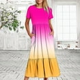 thumbnail image 2 of Penkiiy Women's Summer Casual Short Sleeve Crewneck Gradient Print Swing Dress Flowy Tiered Maxi Beach Dress with Pockets 2XL Multicolor, 2 of 7