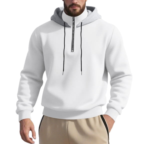 IWRICH Mens Casual Cotton Hoodies Drawstring Quarter Zip Pullover Sweatshirts XL