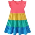 thumbnail image 4 of HILEELANG Girls Cotton Color Block Dress – 100% Soft Cotton Summer Sundress with Ruffle Sleeves, Multi-Color, Sizes 2T-12, 4 of 8