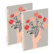 FORMRS 1-Subject Spiral Notebook 8" x 5" College Ruled 60 Refillable Sheet, 2 Pack, Gray Flower