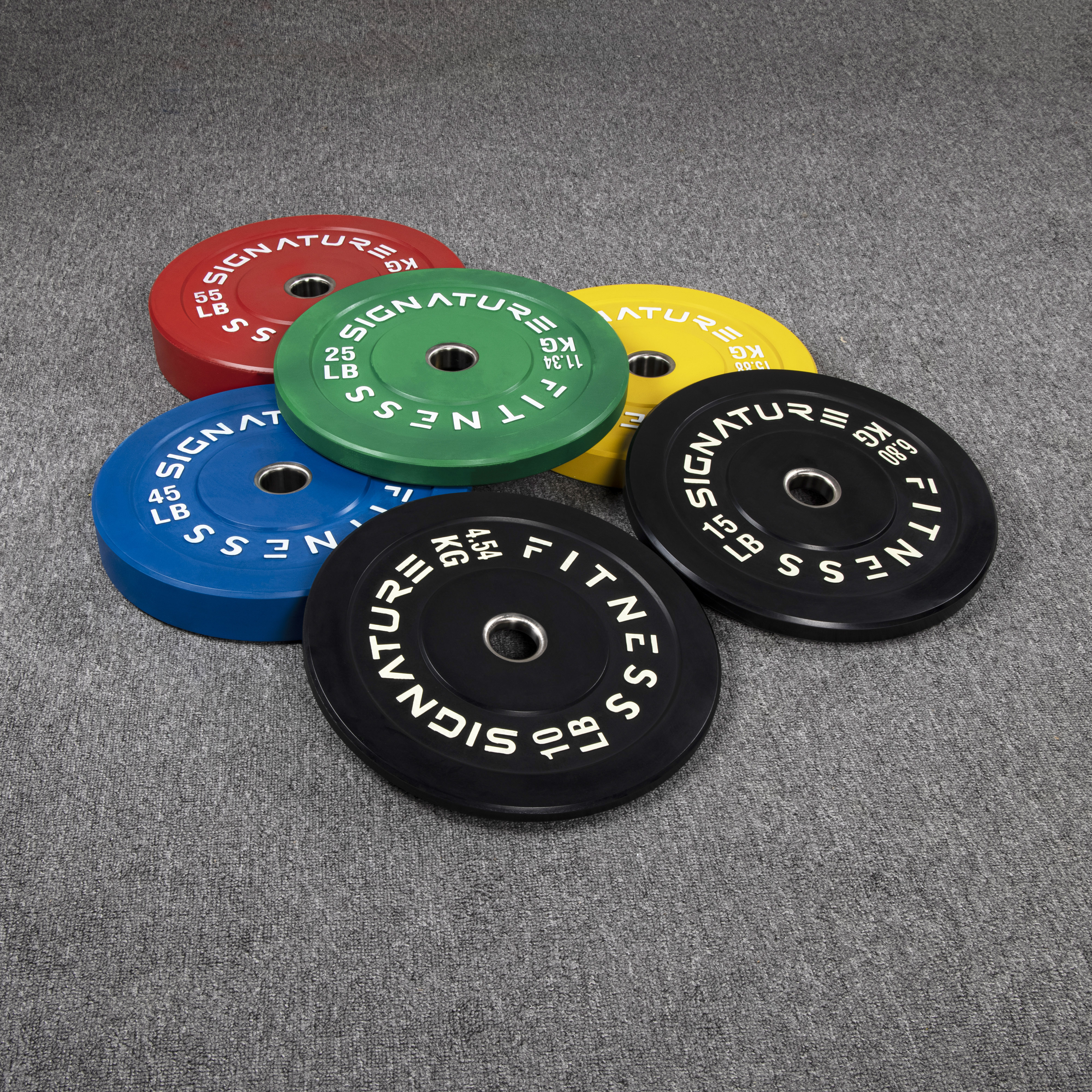 Signature Fitness 2 In. Olympic Bumper Plate Weight Plates with Steel Hub - 100% Virgin Rubber