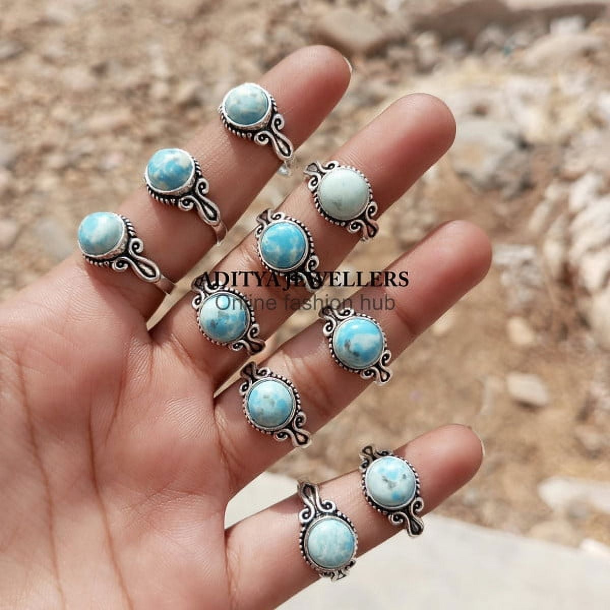 Larimar Gemstone 925 Sterling Silver Plated Handmade Ring 50 pcs
