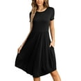 thumbnail image 2 of CALIPESSA Womens Summer Solid Tunic Ruffle Knee Dress Casual Loose Swing Flowy Black Short Sleeve Curved Hem Midi Dresses With Pocket, 2 of 5