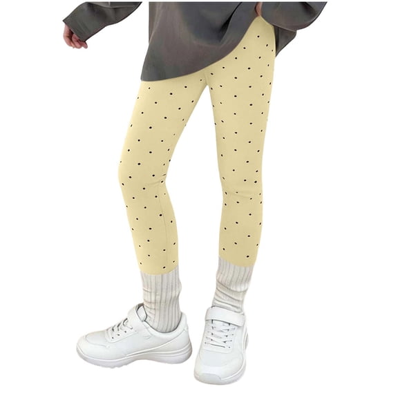 zbxnLI Girls Knitted Leggings Elastic Waist Polka Dots Bottoms Fashion Comfy Casual Pants for Kids 2-13 Years