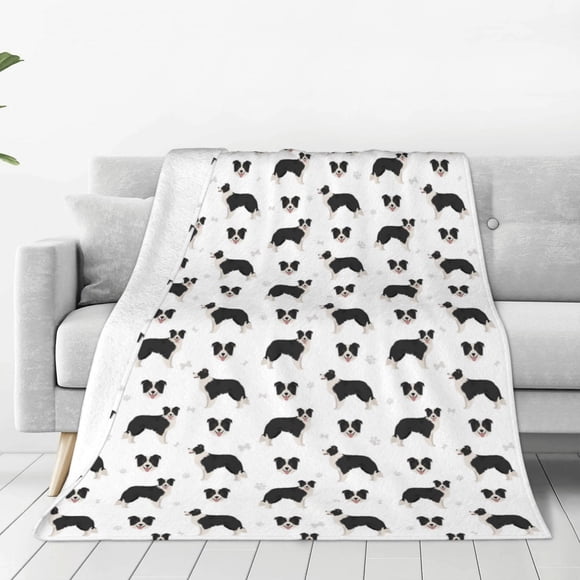 Fotbe Border Collie Dog Manta de Franela Acolchonada con Estampado, Súper Suave y Esponjosa, Extra Grande para Sofá, Cama, Uso Todo el Año-80"x60"
