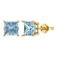 thumbnail image 2 of 3 Ct Princess Cut Studs Blue Crystal 14K Yellow Solid Gold Everyday Dainty Earrings Push Back, 2 of 7