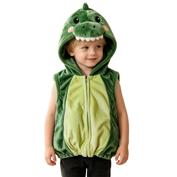 Hiijoy Boys Halloween Hooded Vest 3D Dinosuar Hood Full Zip Vest Plush Sleeveless Jacket