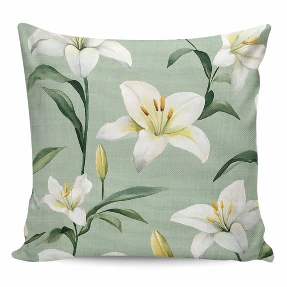 Throw Pillow Covers 18x18 Inch, Sage Green Flowers Decorative Pillow Cases for Couch Sofa Bed, Spring Floral Botanical Cotton Linen Square Home Decor Pillowcases with Hidden Zipper