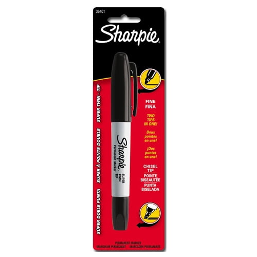 Sharpie Marqueur Permanent Super Twin Tip, Fin et Ciseau, Noir, 1 Chiffre