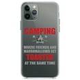 thumbnail image 1 of DistinctInk Clear Shockproof Hybrid Case for iPhone 13 (6.1" Screen) - TPU Bumper Acrylic Back Tempered Glass Screen Protector - Camping - Friends & Marshmallows Get Toasted, 1 of 2