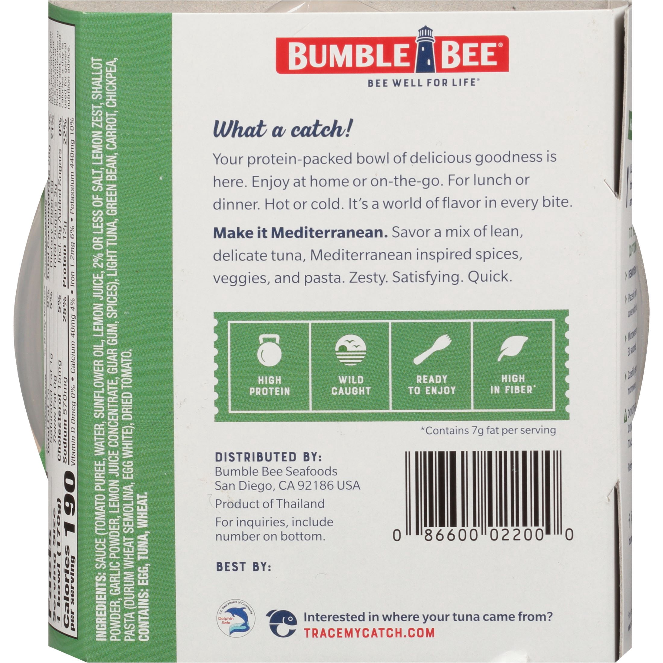 (2 pack) Bumble Bee Tuna Quick Catch Pasta Bowl, Mediterranean flavored Tuna, 6 oz