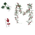 thumbnail image 3 of Christmas Artificial Garlands, Xmas Berry Holly Leaves Garland Faux Greenery Garlands Winter Snowy Red Berries Hanging Vine for Wedding Party Home Decoration, 3 of 4