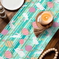 thumbnail image 2 of Easter Bunny Eggs Cotton Linen Table Runner for Dining Kitchen, Spring Leaves Daisy Flowers Green Stripes Wedding Outdoor Party Tablerunners, Dresser Scarf Coffee Tablecloth Runners 13x72 Inches, 2 of 9