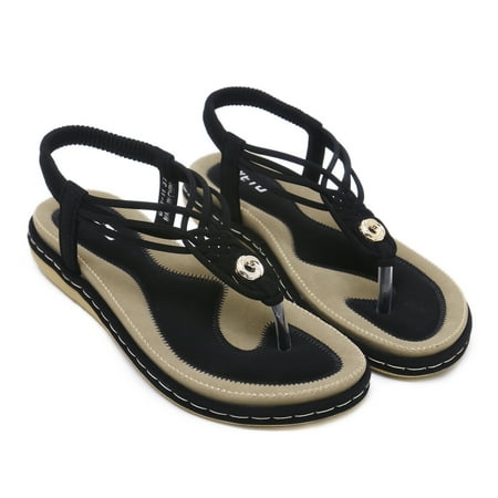 

Women‘s Elastic Ankle Strap Flat Sandals Open Toe Round Toe Flip Flop Sandals Women‘s Seaside Footwear