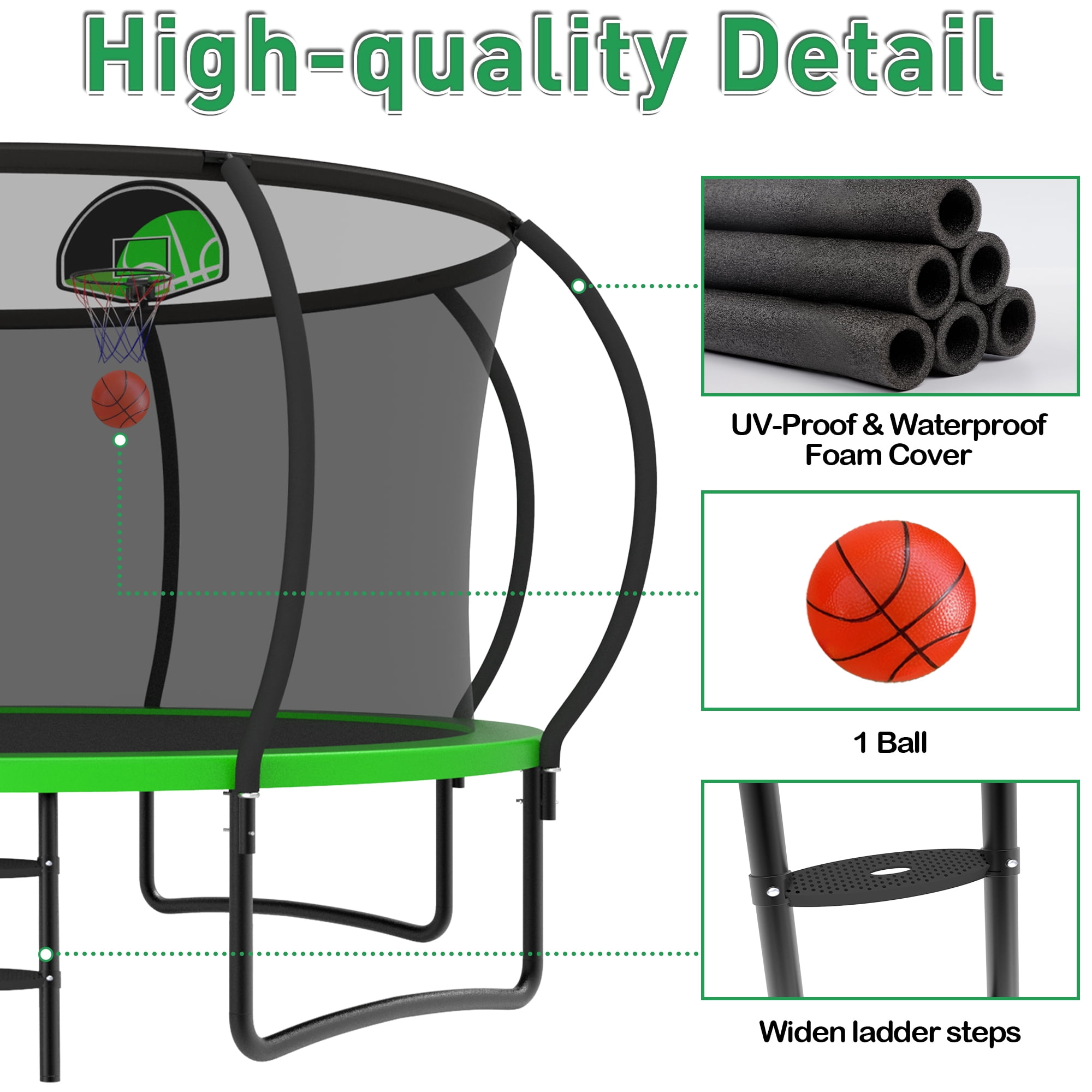 LHX Trampoline 16FT 14FT 12FT Outdoor Trampolines for Kids and Adults with Enclosure Net, Basketball Hoop, 1400LBS Loading Backyard Pumpkin Trampoline with Lights, Sprinkler, Heavy Duty