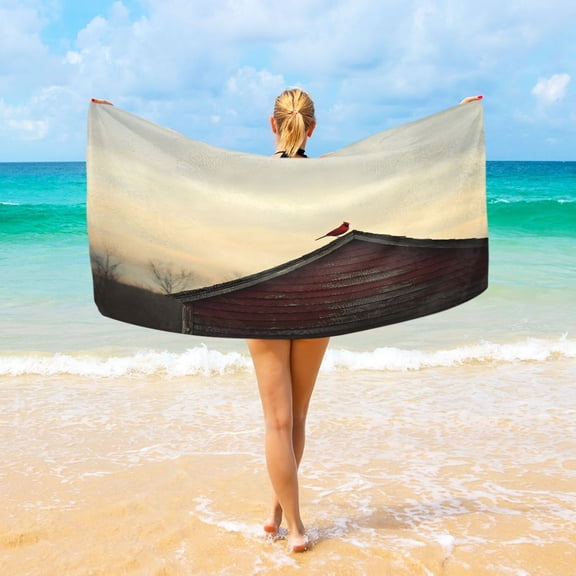 Ryvnso A Red Bird on House Oversized Beach Towel Microfiber Bath Blankets Swimming Fitness 37" x 74"