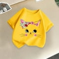 thumbnail image 2 of Virmaxy (2-14y) Kids Boys Girls Cute Cat Printed Shirt Unisex Toddler Round Neck Blouses Tops 2025 Summer Cotton Loose Fit Crewneck Blouses Tops Yellow-2 10 Years, 2 of 3