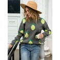 thumbnail image 6 of Women'S 2025 Autumn and Winter Knitted Loose Personality Lemon Sweater Round Neck Casual Long Sleeve Tops Dark Gray L, 6 of 7