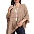 thumbnail image 4 of Delconic Womens Three Quarter Sleeve Blouse Casual Work Tunic Top Loose Fit Asymmetrical Hem Layered Pullover Office Shirt Khaki 2XL, 4 of 5