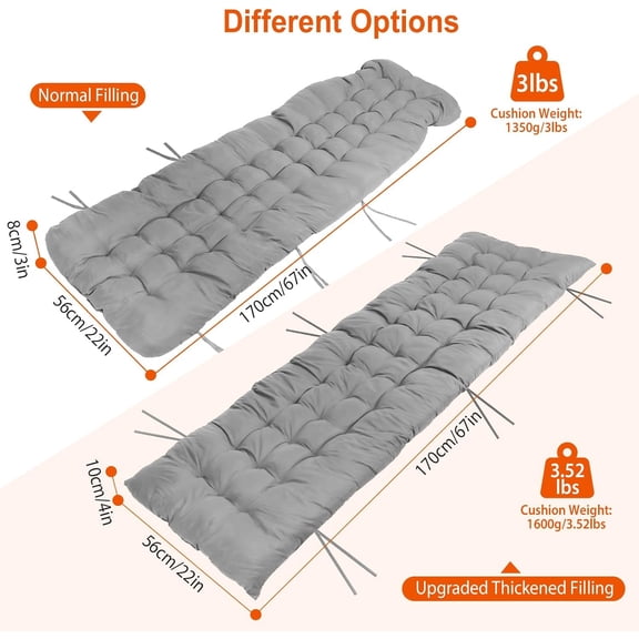 Lounge Chair Cushions Thickened Padding Chaise Lounger Cushion 67x22x4in Recliner Rocking Chair Sofa Mat Pad Chair Cushion for Indoor Outdoor Furniture, Zero Gravity Chair Cushion/Grey