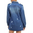 thumbnail image 3 of Women's Distressed Denim Cotton Button Up Long Military Utility Jean Jacket (Medium Blue, M), 3 of 4