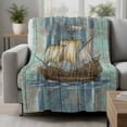 thumbnail image 2 of Vintage Sailboat Blanket Soft Cozy Warm Throw Blanket for Couch, Plush Fuzzy Flannel Fleece Blankets for Sofa, Blue Ocean Seaports Anchors Farmhouse Wood Bed Blankets Gifts for Men, 40"x60", 2 of 9