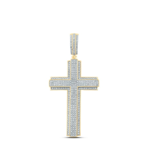 10k Yellow Gold 1 CTW Natural Diamond Cross Mens Charm 9.1 Grams