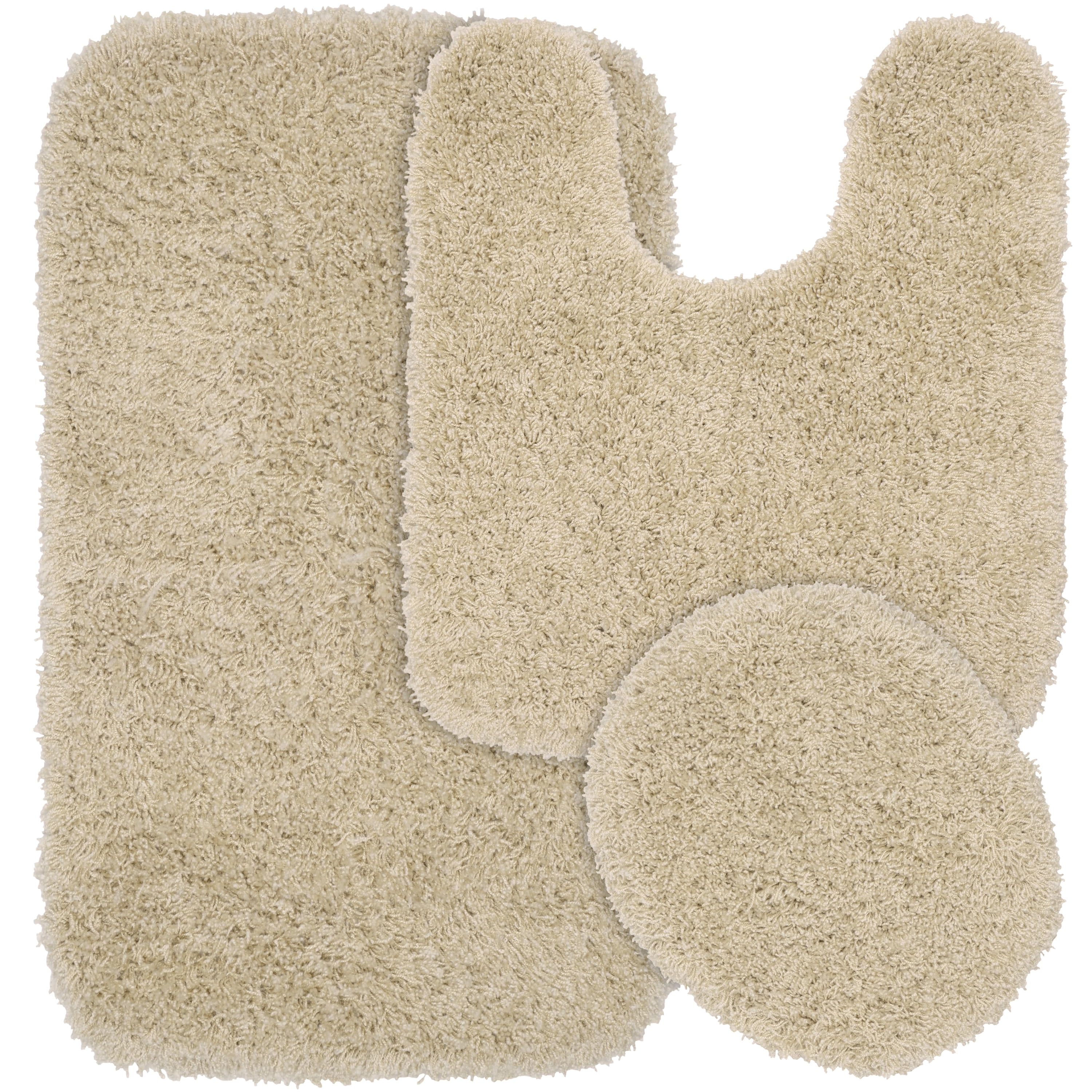 3 Piece Jazz Shaggy Nylon Washable Bathroom Rug Set, Linen