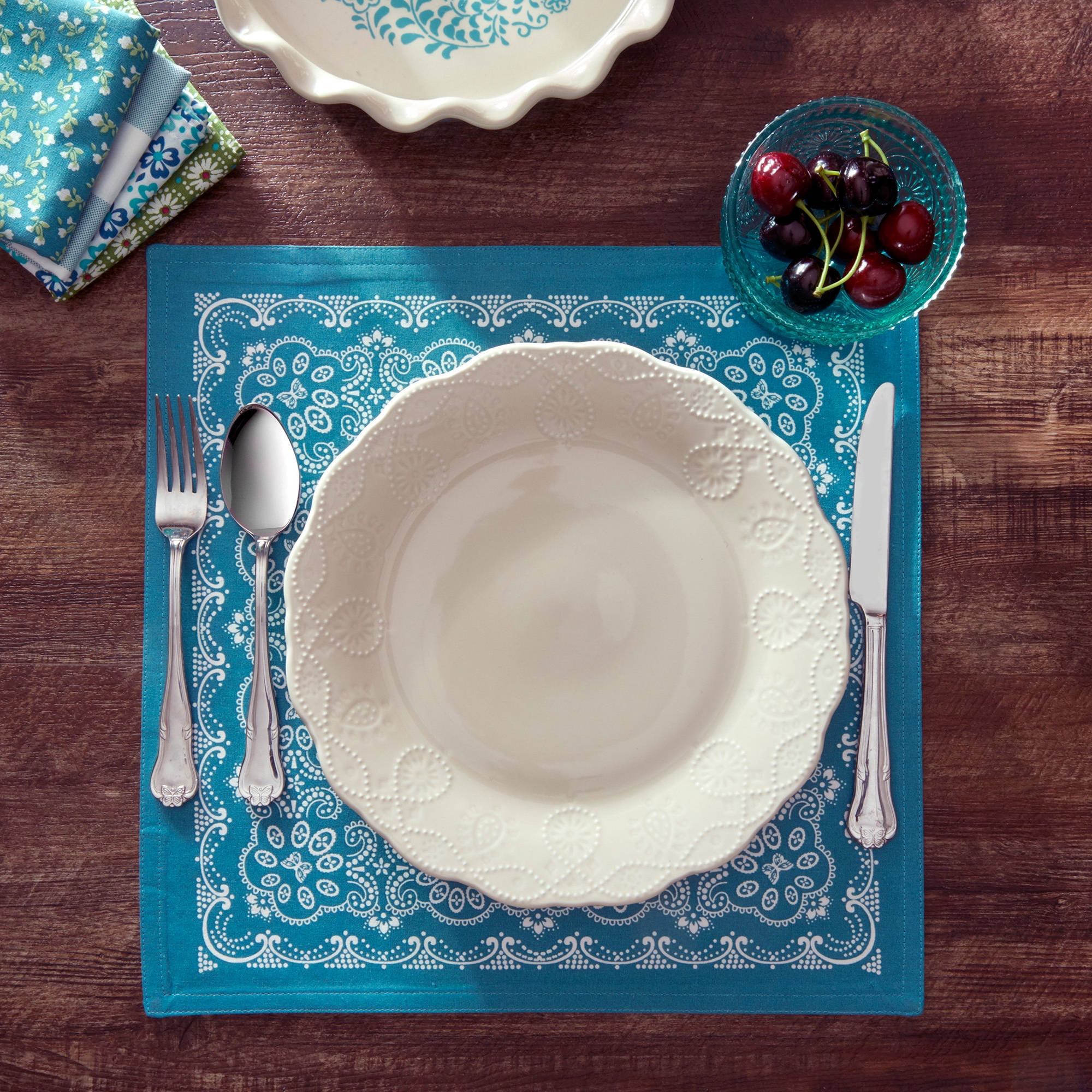 The Pioneer Woman Bandana Reversible Square Placemats, Red, Set of 4, Multiple Colors Walmart