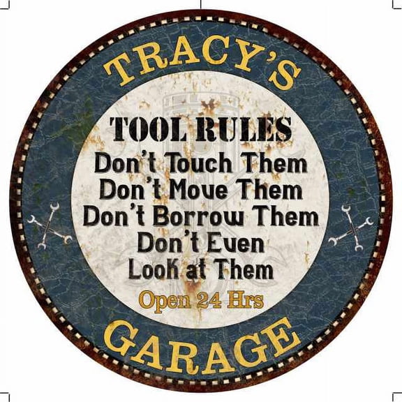 TRACY'S Garage Rules 14" Round Metal Sign Garage Wall Decor 100140015235